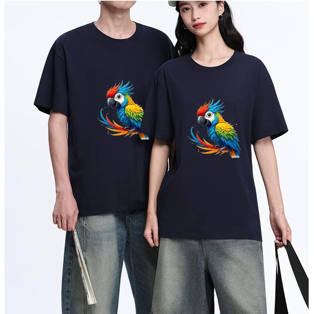 Colorful Parrot Printed T Shirt Breathable Fabric S-XXL Personalized Custom T Shirt Casual Short Sleeve Tee Aesthetic Graphic To