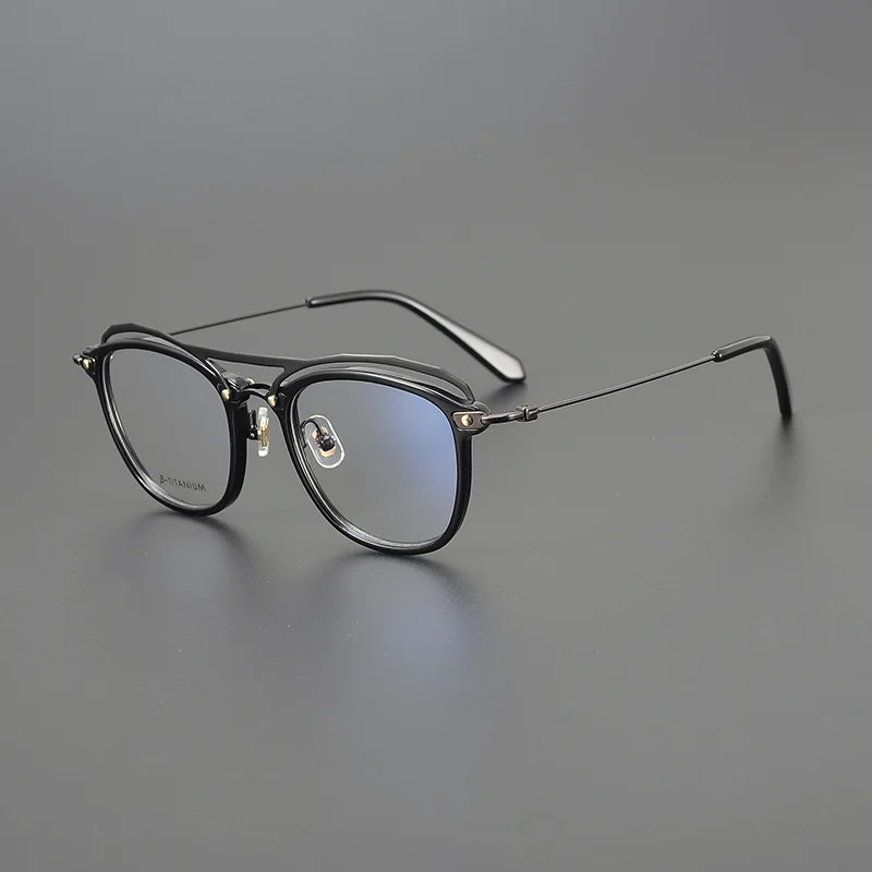 Originality Design Double Bridge Brillengestell Ovale Acetat-Schildkrötenbrille mit Beinen aus reinem Titan für Herren- und Damenbrillen