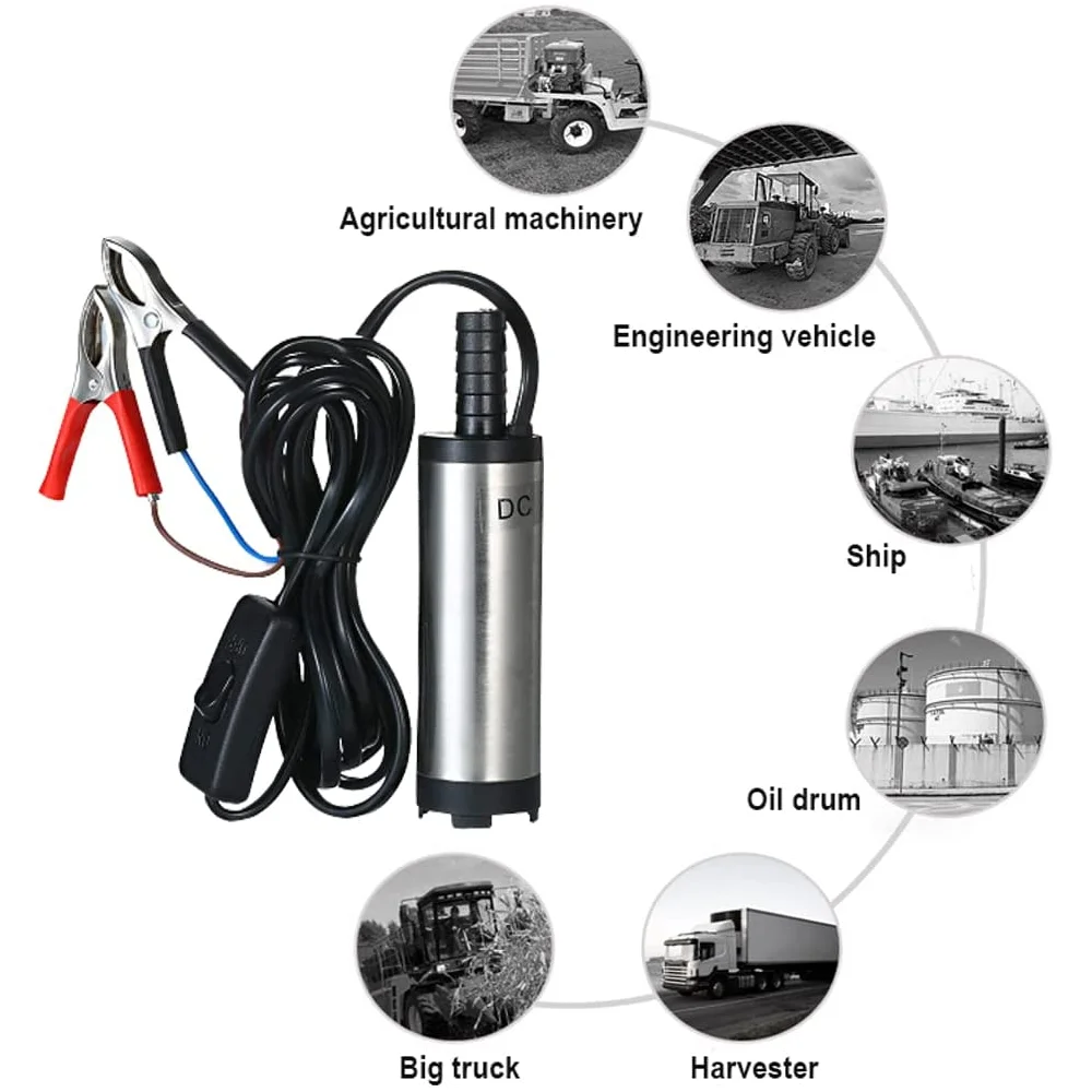 12V Car Electric Oil Diesel Pump 12L/Min Water Oil Mini Transfer Refueling Submersible Pump Stainless Steel