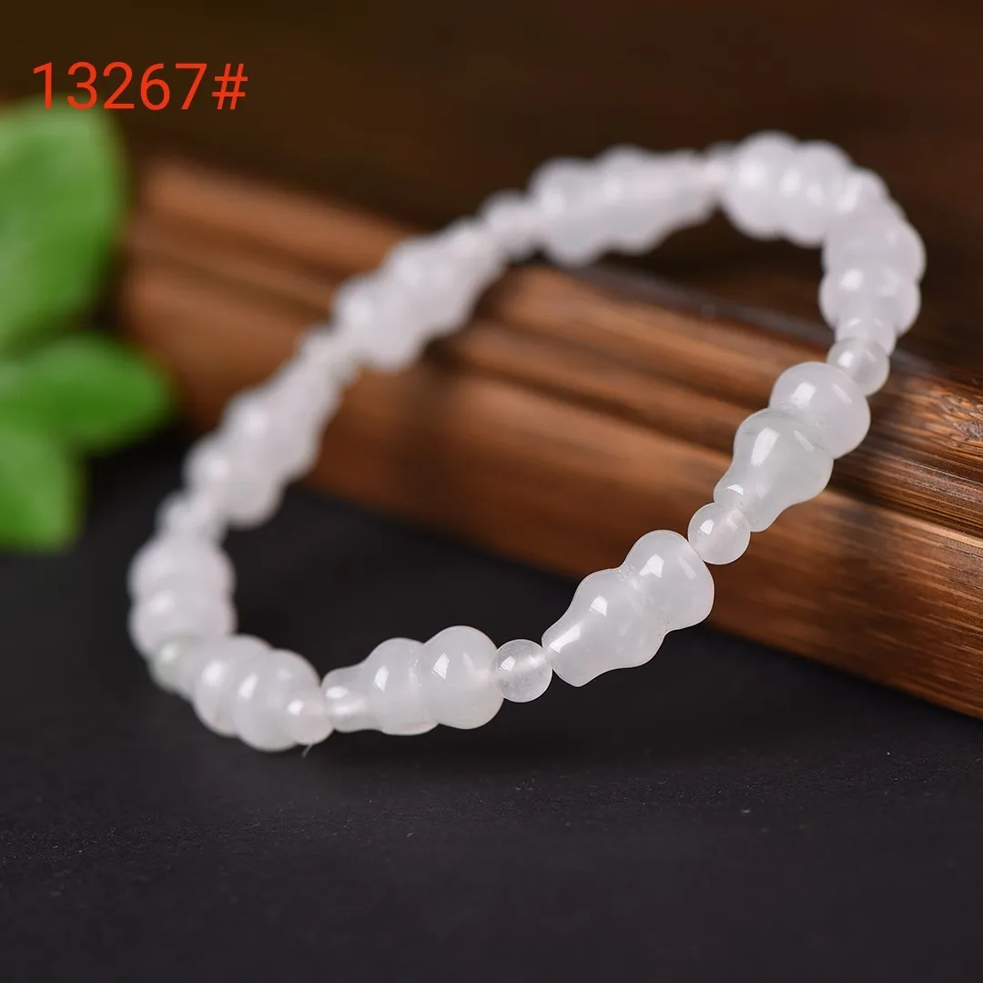 8*14mm Natural White Jade Bracelet Women Healing Gemstone Fine Jewelry Myanmar Grade A Jadeite Burma Jade Gourd Bracelets Bangle