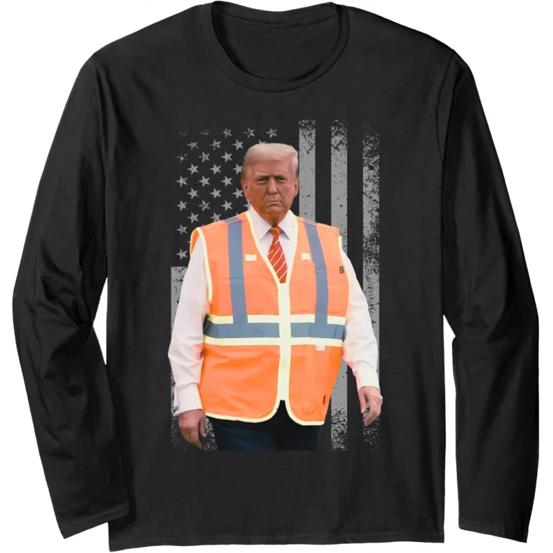 

President Trump MAGA 2025 Garbage Truck Worker Vest USA Flag Long Sleeve hoodie