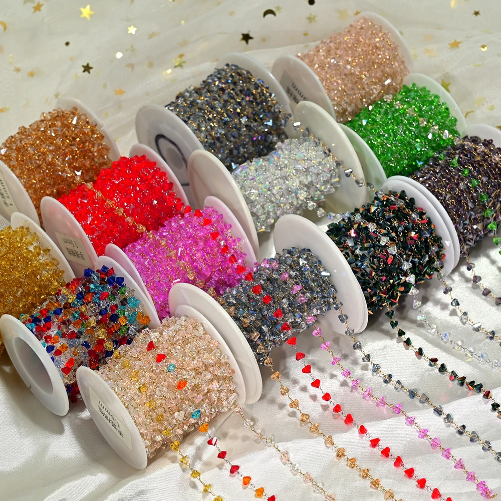 4mm Irregular Triangle Crystal Glass Stone Chains Tarnish Free Stainless Steel Chain for DIY Necklaces Bracelets Jewelry Making