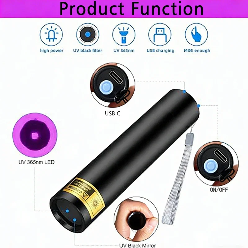 3W Mini USB Rechargeable 365/395nm Blacklight UV Flashlight Ultraviolet Torch Cat Dog Urine Scorpion Tinea Money Detector Lamp