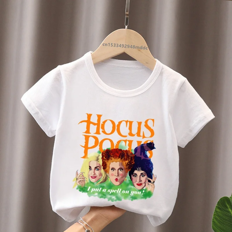 Детские футболки с принтом ведьмы Sanderson Sister Hocus Pocus на Хэллоуин одежда для девочек футболка маленьких мальчиков летние детские Фото №4