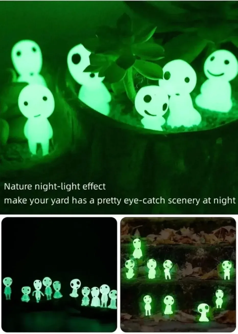 10Pcs Luminous Elves Mini Figures Fish Tank Decor Kodama Glow in the Dark Figures Garden Micro Flower Potted Landscape Ornament