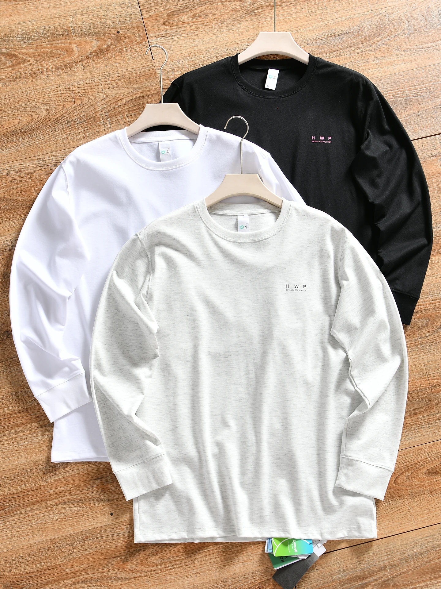 Linen Mixed Cool Feeling Comfortable Letter Print round Neck Long Sleeve T-Shirt Unisex Outdoor Sporty Casual Autumn Top