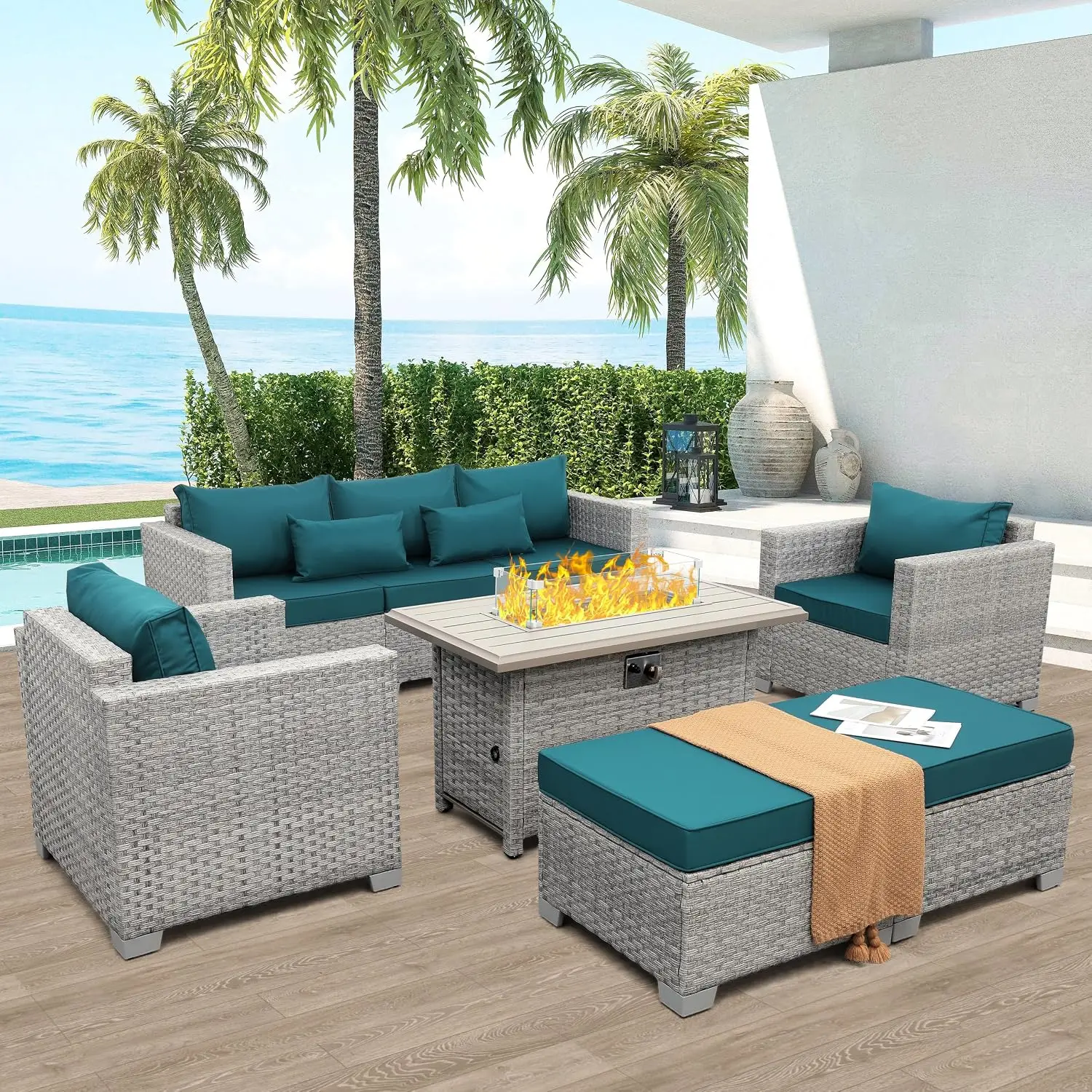 PE-Rattan Outdoor-Sektionssofa – Outdoor Furniture With Fire Pit Table Bewertung und Preis