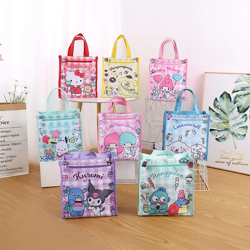 

Sanrio Cute Cartoon Zipper Bag Kuromi Hello kitty Children Double-layer Large Capacity Handbag Document Storage Bag Student Gift