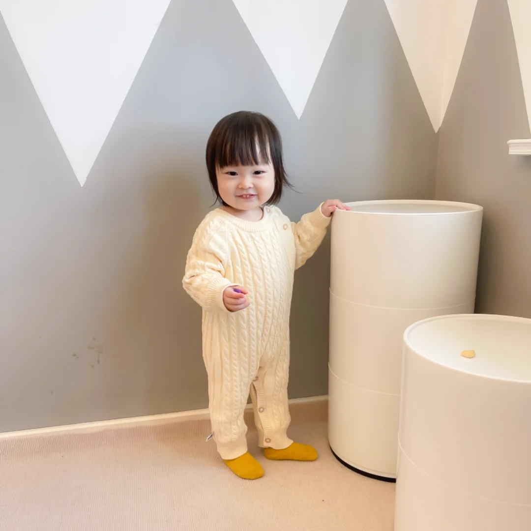 طفل رضيع الملابس كابل رومبير 0-24 متر الوليد بنين بنات دافئ محبوك نيسيي مطاطا الكفة زر الجانب الخريف بذلة غير رسمية