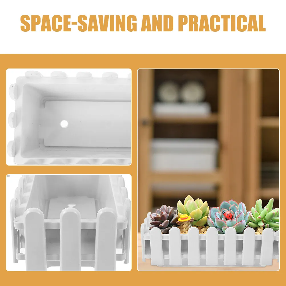 Large Plastic Planter Box Fence Shaped Window Box Outdoor Flowerpot for Vegetables Herbs Balcony Patio Garden Indoor Decor