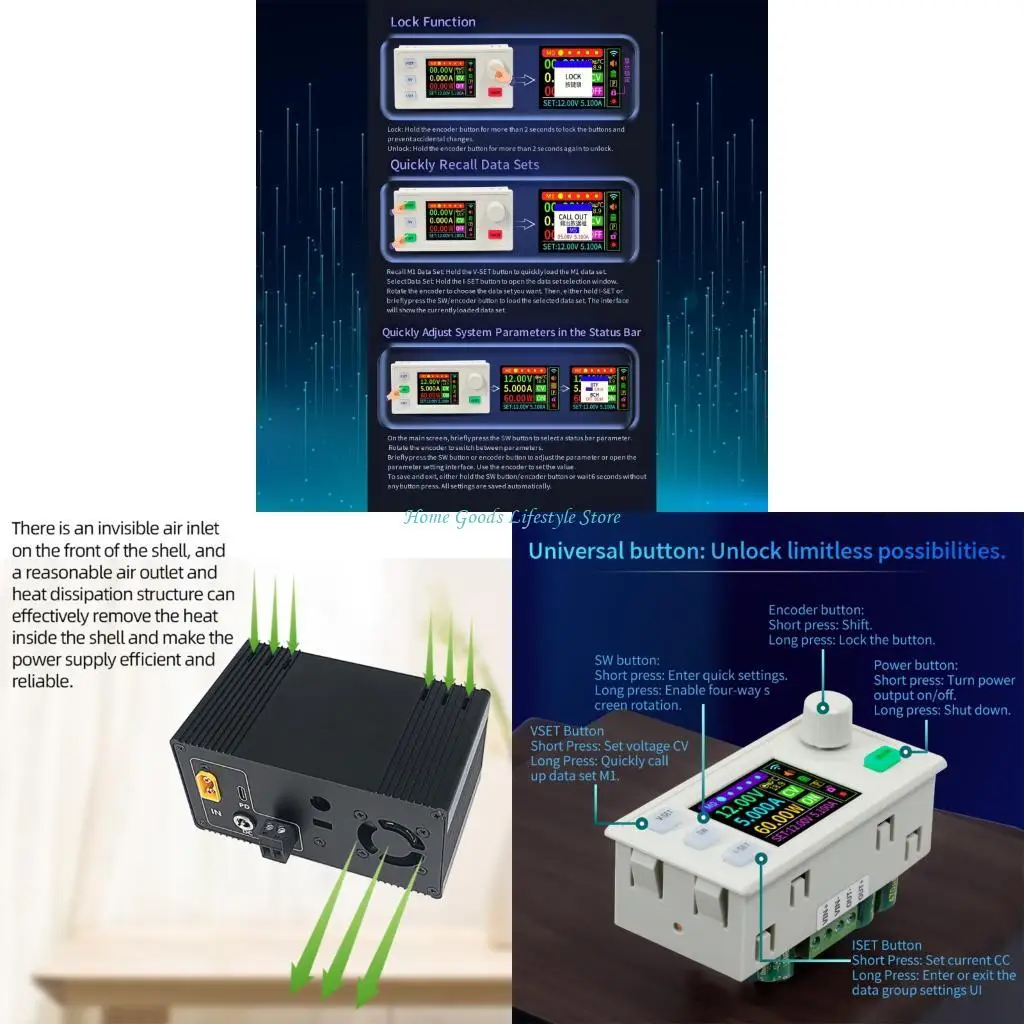 

E74E Intelligent Voltages Regulator 6V 36V Input 120W Output with Control LCD Display Solution and Safety Protectiove