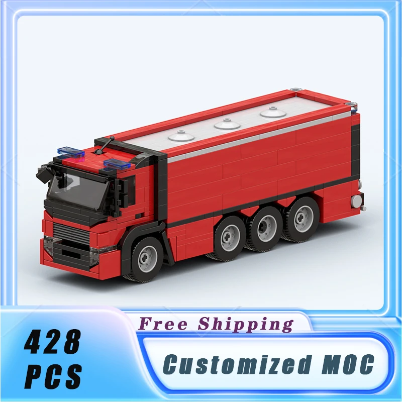 MOC Building Blocks Fire Water Tank Truck Classical City Vehicle Model Bricks Sets Assemble Display Children's Toys Gifts