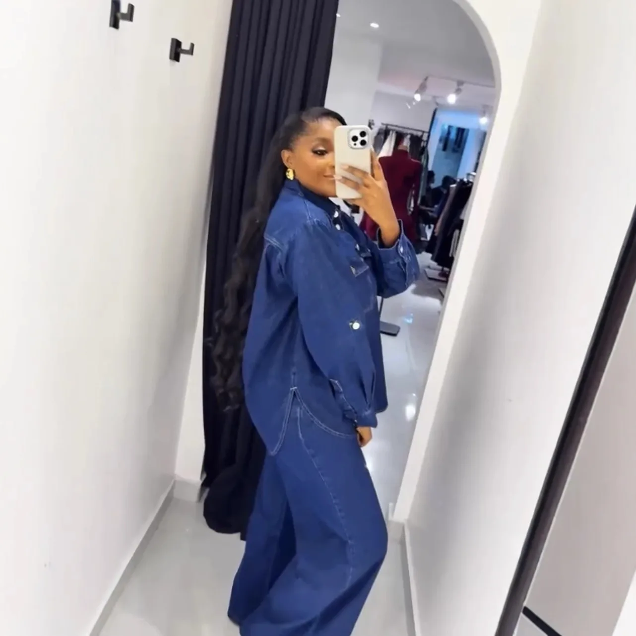 النساء الدنيم 2 قطعة مجموعات معطف الجينز جيوب واحدة الصدر رفض طوق وتتسابق المتعثرة سترة مستقيم السراويل دعوى 2025 #3