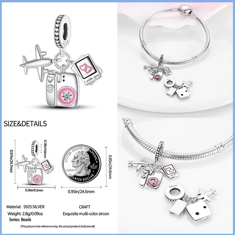 Fashion 925 Sterling Silver Travel Aircraft Series Charms Beads Fit Pandora Original Bracelets DIY Anniversary Jewelry for Women