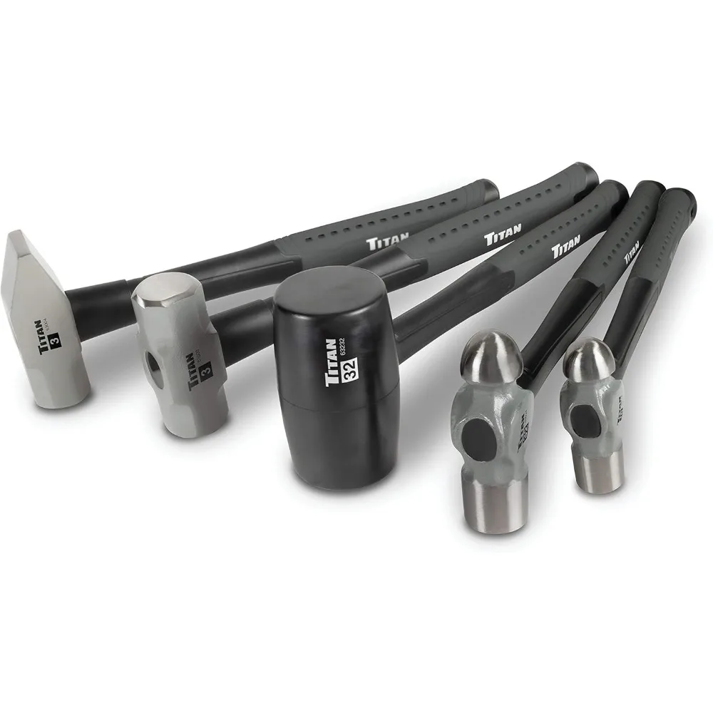 

5-Piece Hammer Set with 16oz & 32oz Ball Pein, 32oz Rubber Mallet, Sledgehammer & Cross Pein, Fiberglass Handles