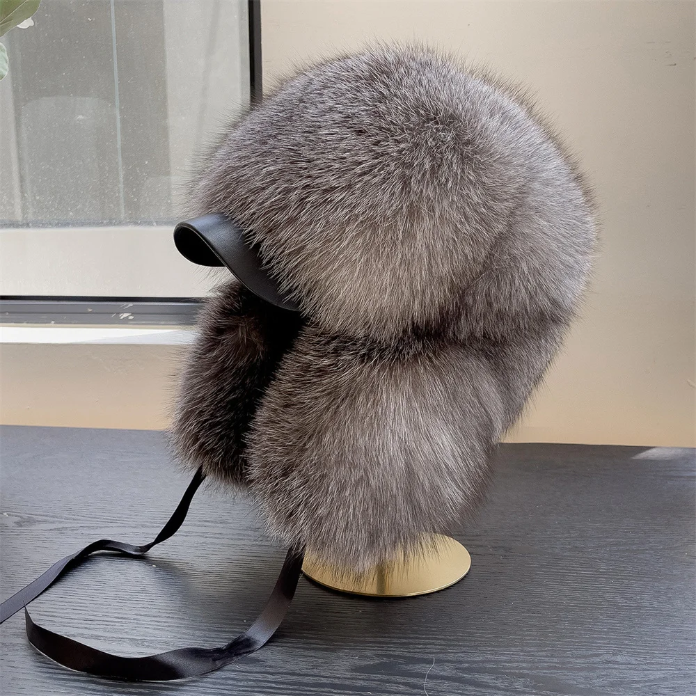 Hot High -end Luxury Fur Hat Woman Men's Fox Fur Hat Ushanka Lei Feng Cap Ear Cap Warm Winter Fur Hat Russian 100% Fox Fur Hat