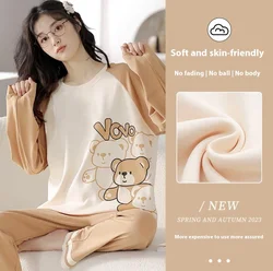 New Pajamas Homewear Suit Female Spring and Fall with Cushion Long-Sleeved Long Pants Students Sweet Cartoon Homewear Loose Suit