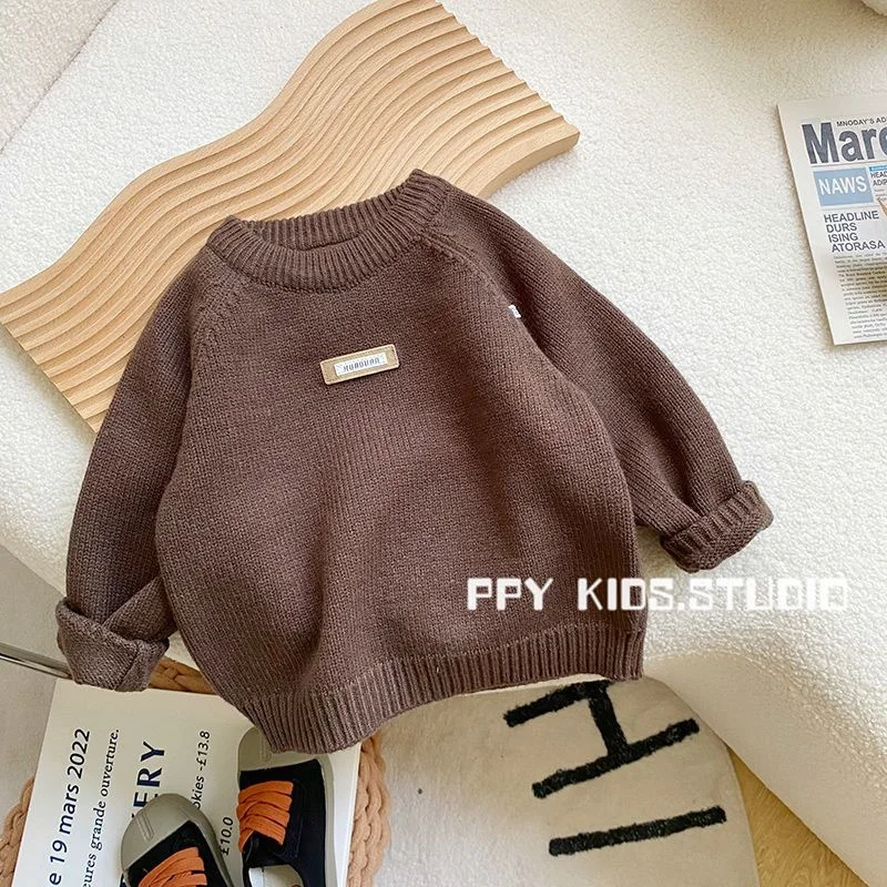 Boys Woolen Sweater Cotton Knitting 2022 Beige Warm Thicken Velvet Winter Autumn Windproof Children\'s Clothing