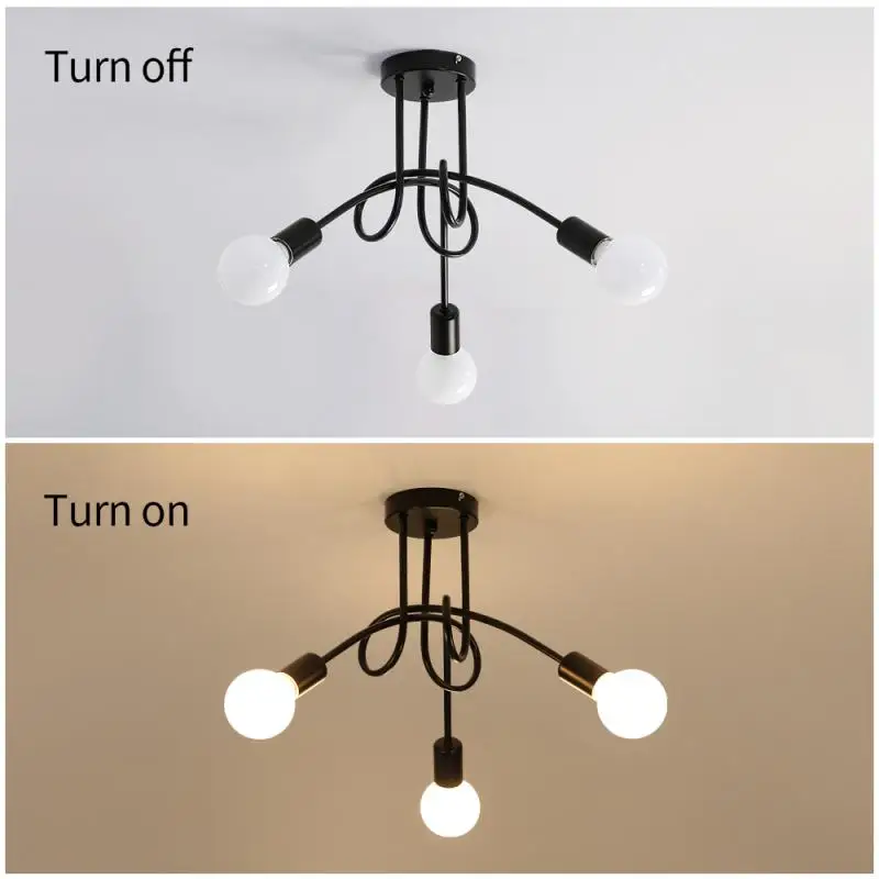 Black Industrial Ceiling Light Black Metal Chandelier 3-Light E27 Retrolustres Ceiling Lamp for Living Room Bedroom /3000K/6000K