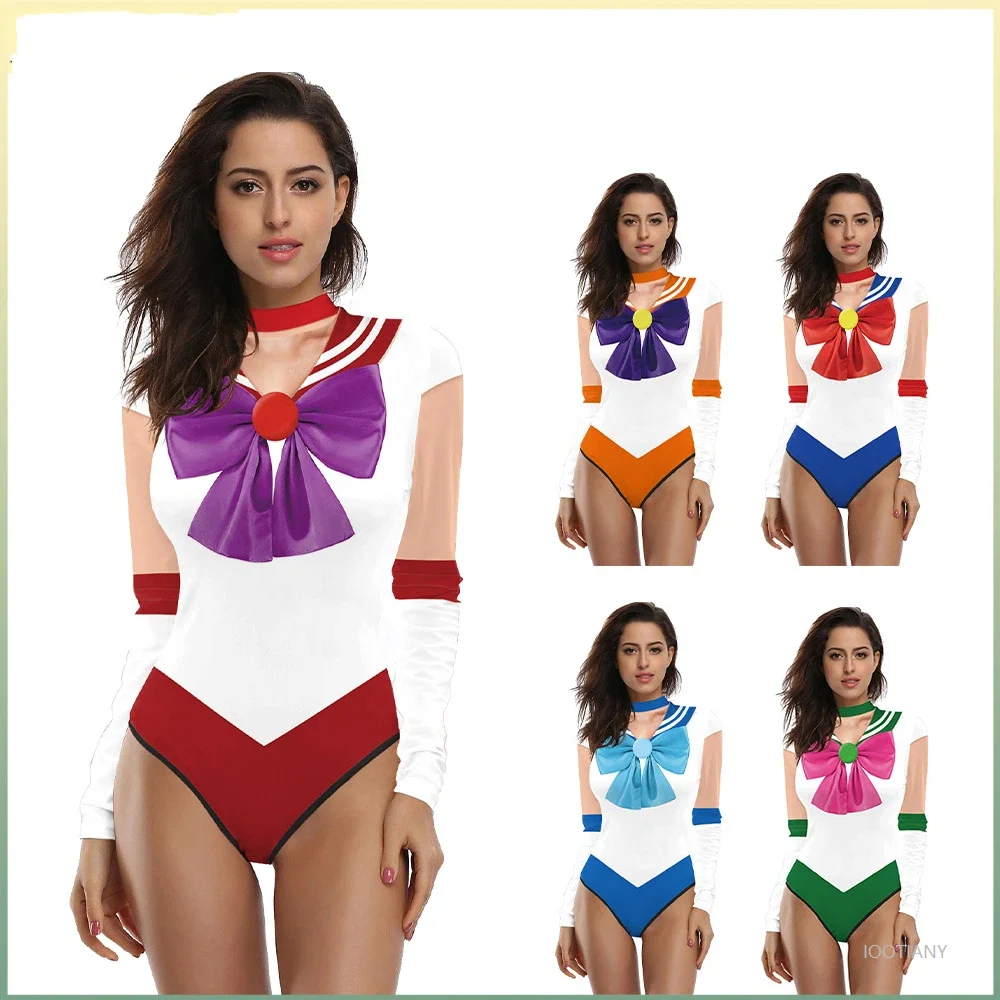 

Sailor 3d Long Sleeve Swimsuit Adult Women's Swimwear Cute Girls Halloween Cosplay Costume Fun Swimming Party Dress Up Bodysuit