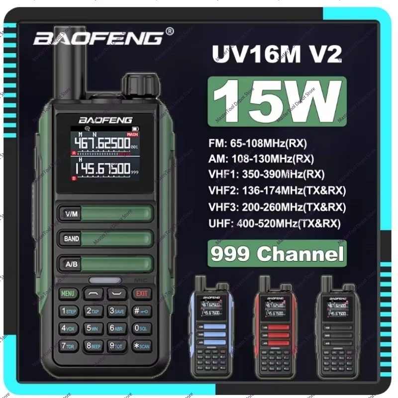 Baofeng UV16M V2 Six-band 15W WalkieTalkie IP67 Wireless frequency replication USB-C Charger UV-16 Long Range FM 2-way Radios