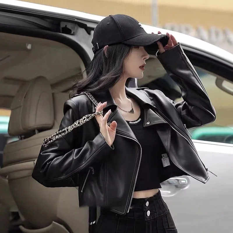 

Soft Women PU Leather Jacket Vintage Short Moto Biker Coats Spring Autumn Bomber Jacket Windbreaker Women Clothing Outerwears