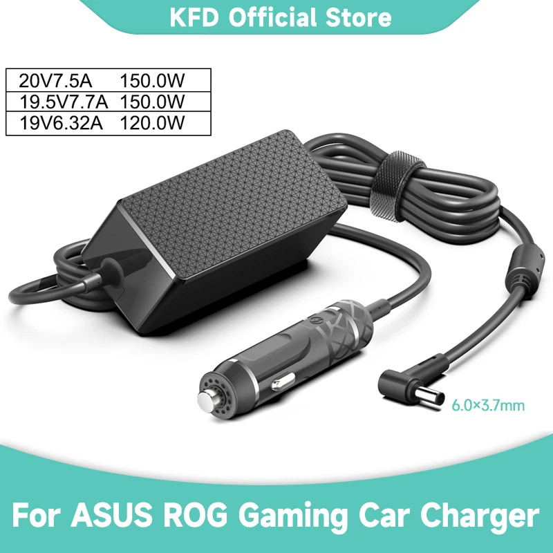 150W 120W 20V7.5A 19V6.32A 6.0*3.7mm DC Car Charger Laptop Adapter For ASUS  Rog FX95D VX60G TUF Gaming A15 FX506lu FX705G FX86FE