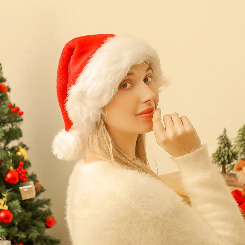 4 Stück Weihnachts mütze gestrickt Plüsch Weihnachten weiche Mütze für erwachsene Kinder Weihnachts mann rot kurze Plüsch Noel Hüte hochwertige Neujahrs geschenk