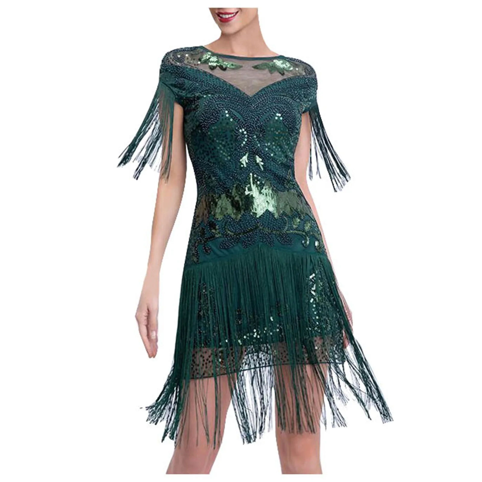 

Women'S High-End Elegant Dress Fringe Sequin Vintage Dress Aesthetic Temperament Banquet Evening Dress Elegant Fringe Dresses