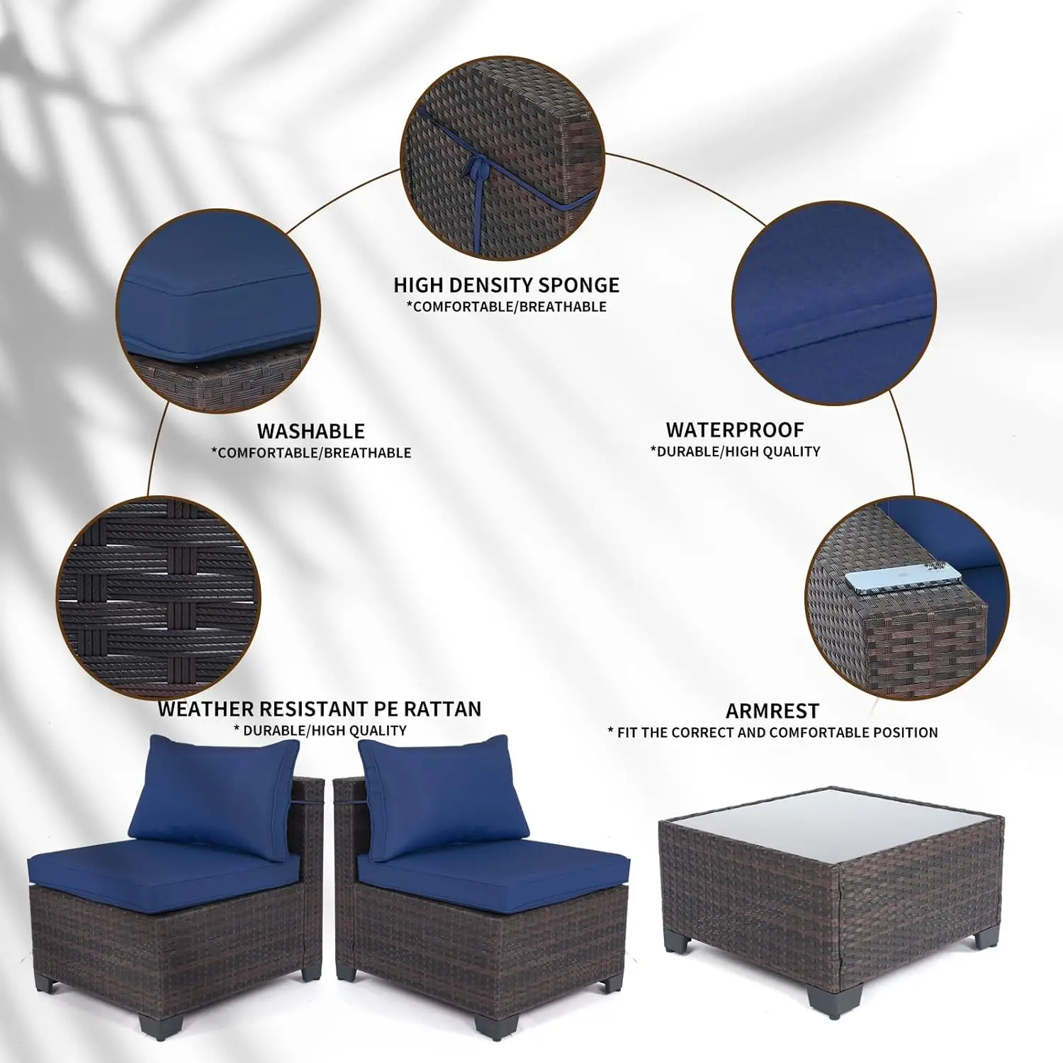 Outdoor Patio Furniture Sets,Rattan Conversation Sectional Set,Manual Weaving Wicker Patio Sofa