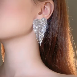 Fashion gradient color love heart full diamond tassel earrings female senior sense of fresh and sweet hundred with ear jewelry