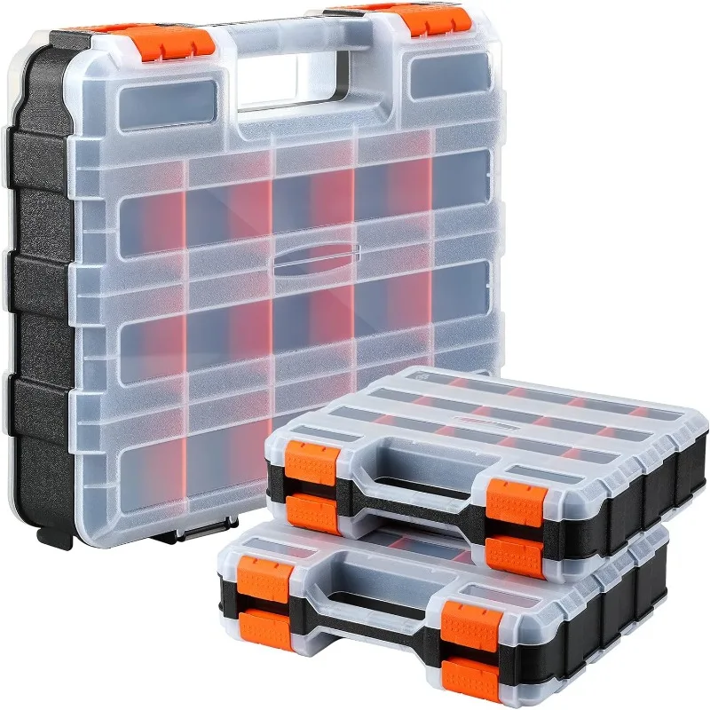 Double Side Tools Organizer, Removable Plastic Dividers, Hardware Box Storage, Excellent for Screws,Nuts,Small Parts