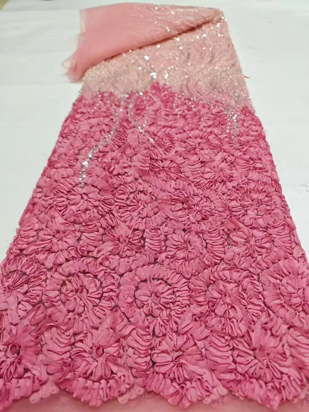 African Nigerian 3D applique Lace Flower Fabric 2026 High Quality With Sequins Embroidery French Lace Fabric For Wedding Party
