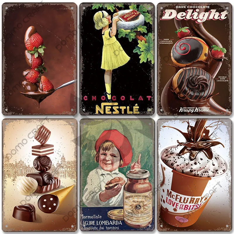 Chocolate Girl Poster Vintage Metal Plate Cartoon Ice Cream Strawbarry Metal Tin Signs Wall Decor Dessert House Bakery Kids Room