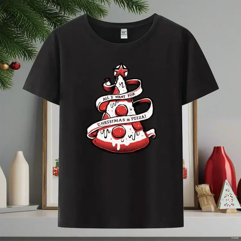 Pizza Christmas Tree Lights Christmas Salami Ccootn T-shirt 2024 Pizza Merry Christmas Aesthetically Interesting Men Women Tops