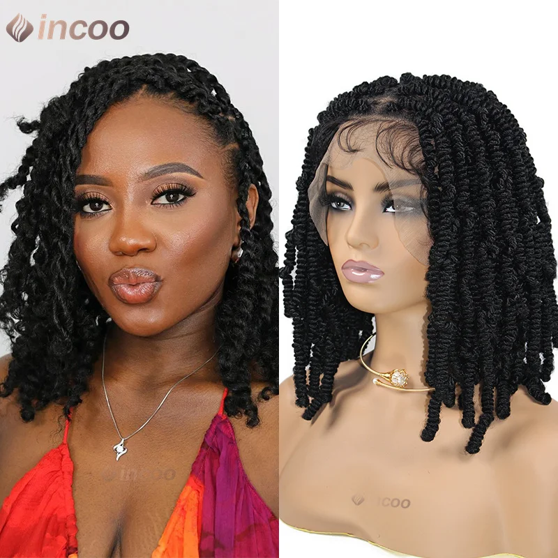 

12" Synthetic Full Lace Braided Wigs Short Bob Spring Twist Wigs Box Knotless Lace Wigs Braid African for Woman Passion Braids