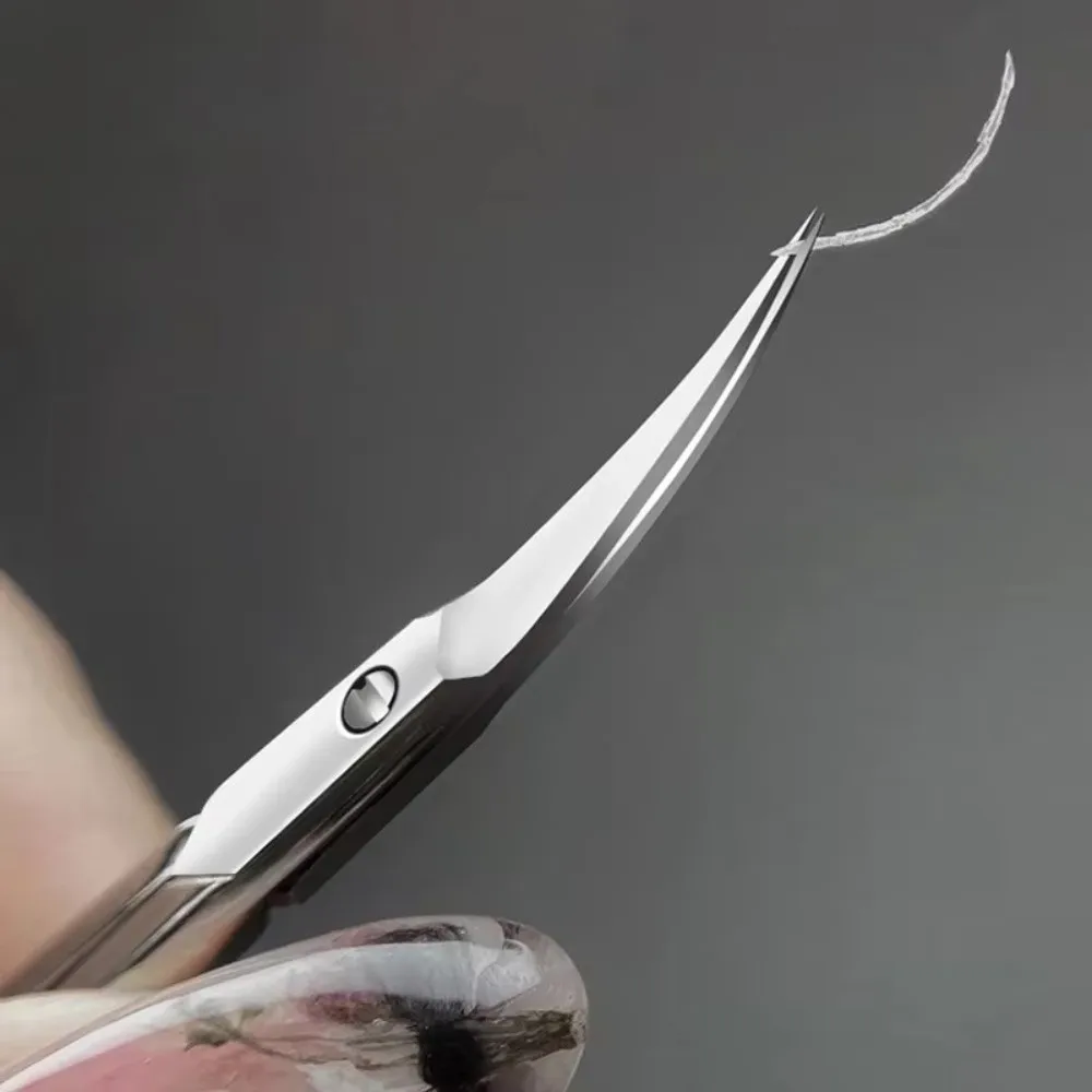Stainless Steel Cuticle Shears Extra Fine Tips Precision Trimming Cuticle Clipper Curved Blades Manicure Shears Eyelash Trimming
