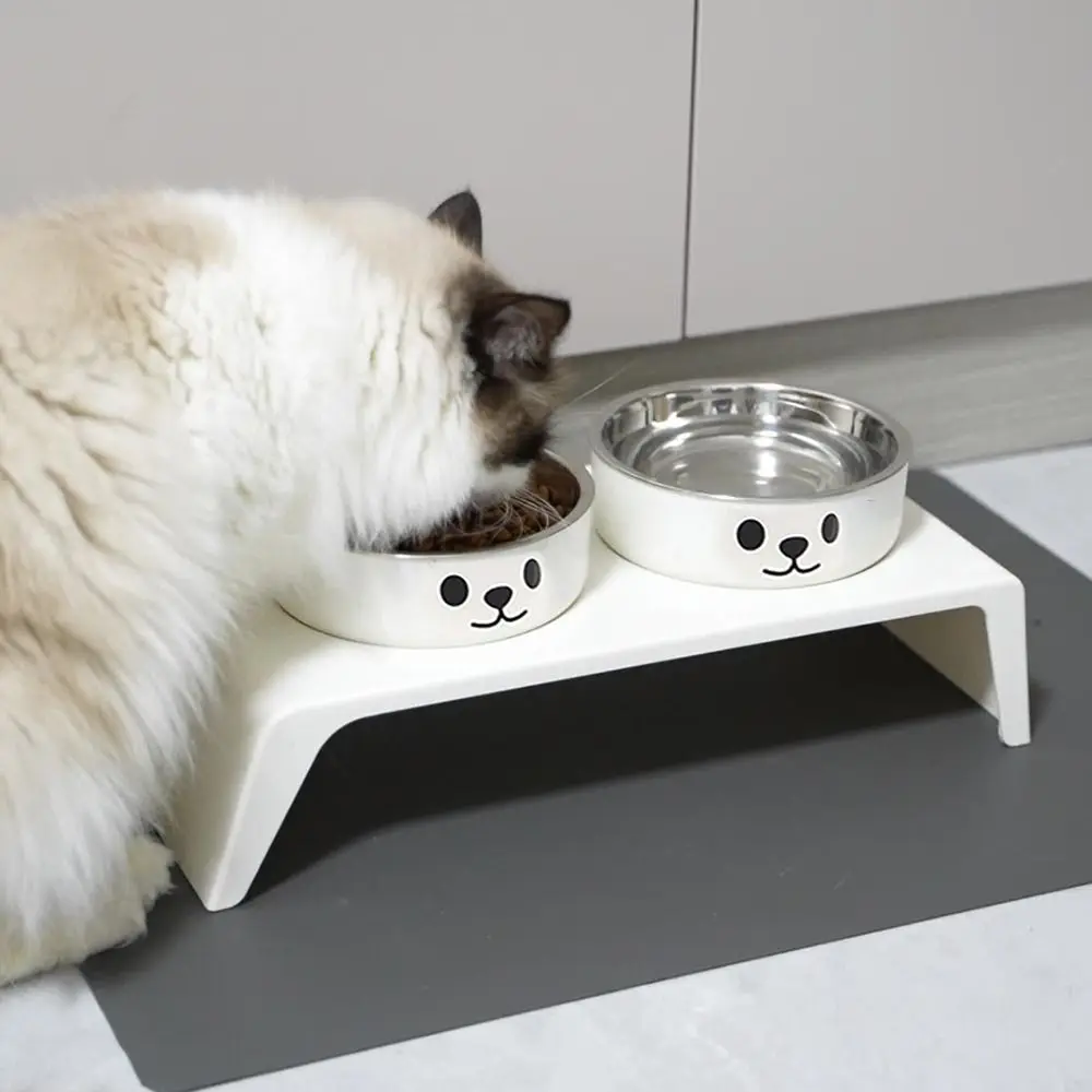 

8.5cm Lifting Height Cat Bowl Double Bowl Design Stainless Steel Cat Food Plate Non Slip Base Pet Feeding Bowl Cat Feeding