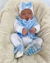 5pcs Newborn Baby Boy Outfits Blazer Vest Kids Clothing Cotton Infant Products Body Suit Shirt Pants Mittens Receiving Blanket