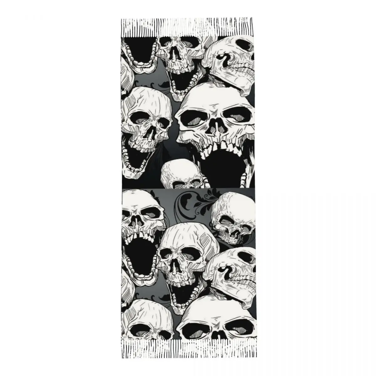 Womens Tassel Scarf Death Skull Gothic Large Soft Warm Shawl Wrap Halloween Cartoon Gifts Pashmina Scarves