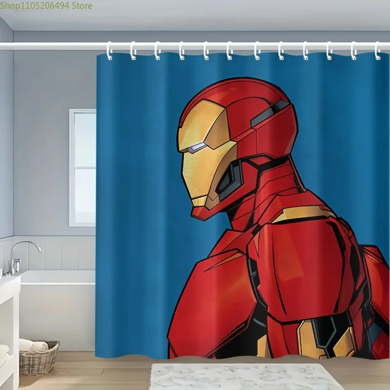 

1 шт. занавеска для душа Marvel Iron Man - водонепроницаемый полиэстер, 12 крючков в комплекте, дизайн в стиле красной и золотой брони, идеально подходит для