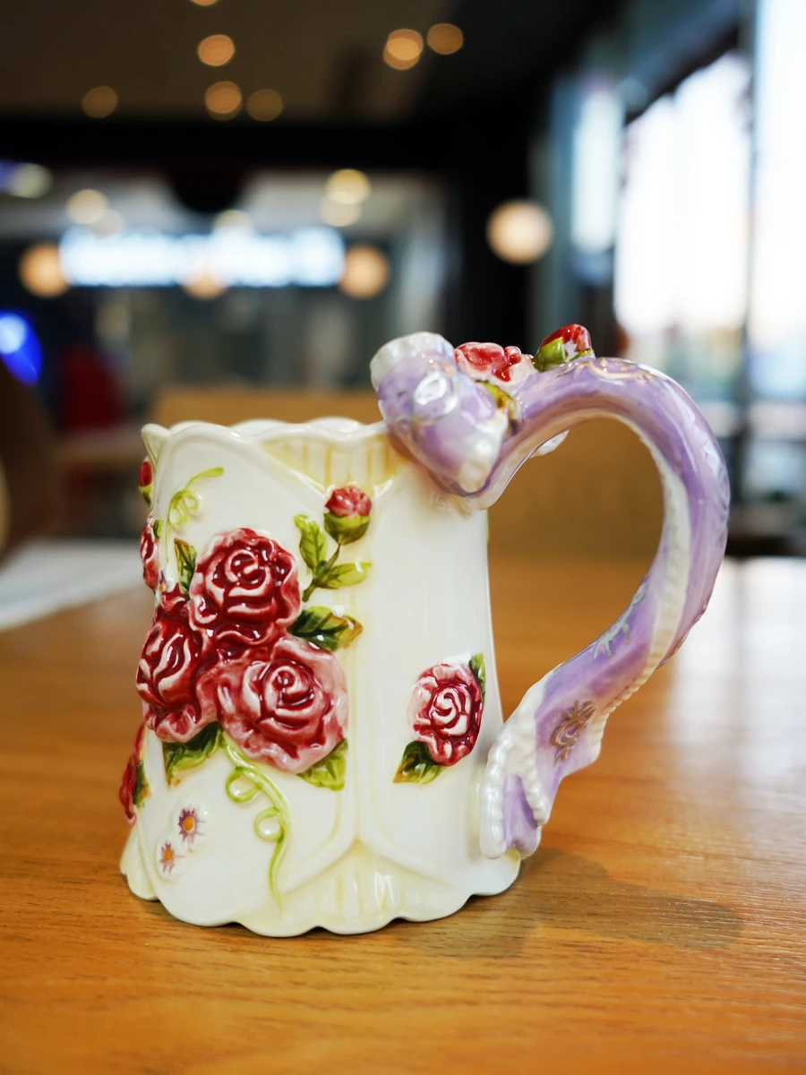 

Fangya ceramic tender rose girl mug exquisite hand-painted bow milk glass.