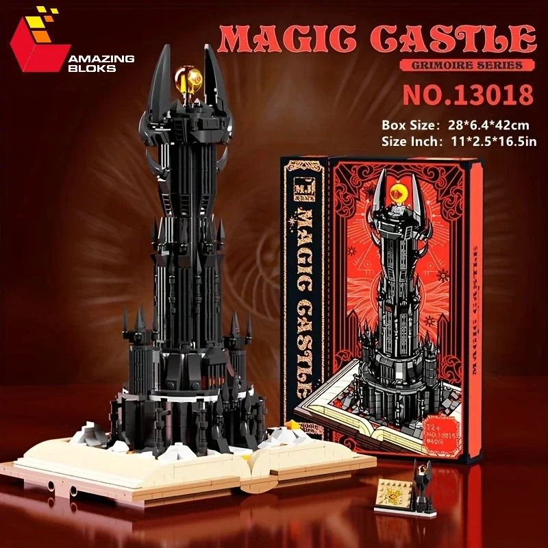 966PCS Black Tower Magic Book Building Blocks Dark Magic Castle Model Assembly Bricks With Lights Kid Toys Christmas Gifts