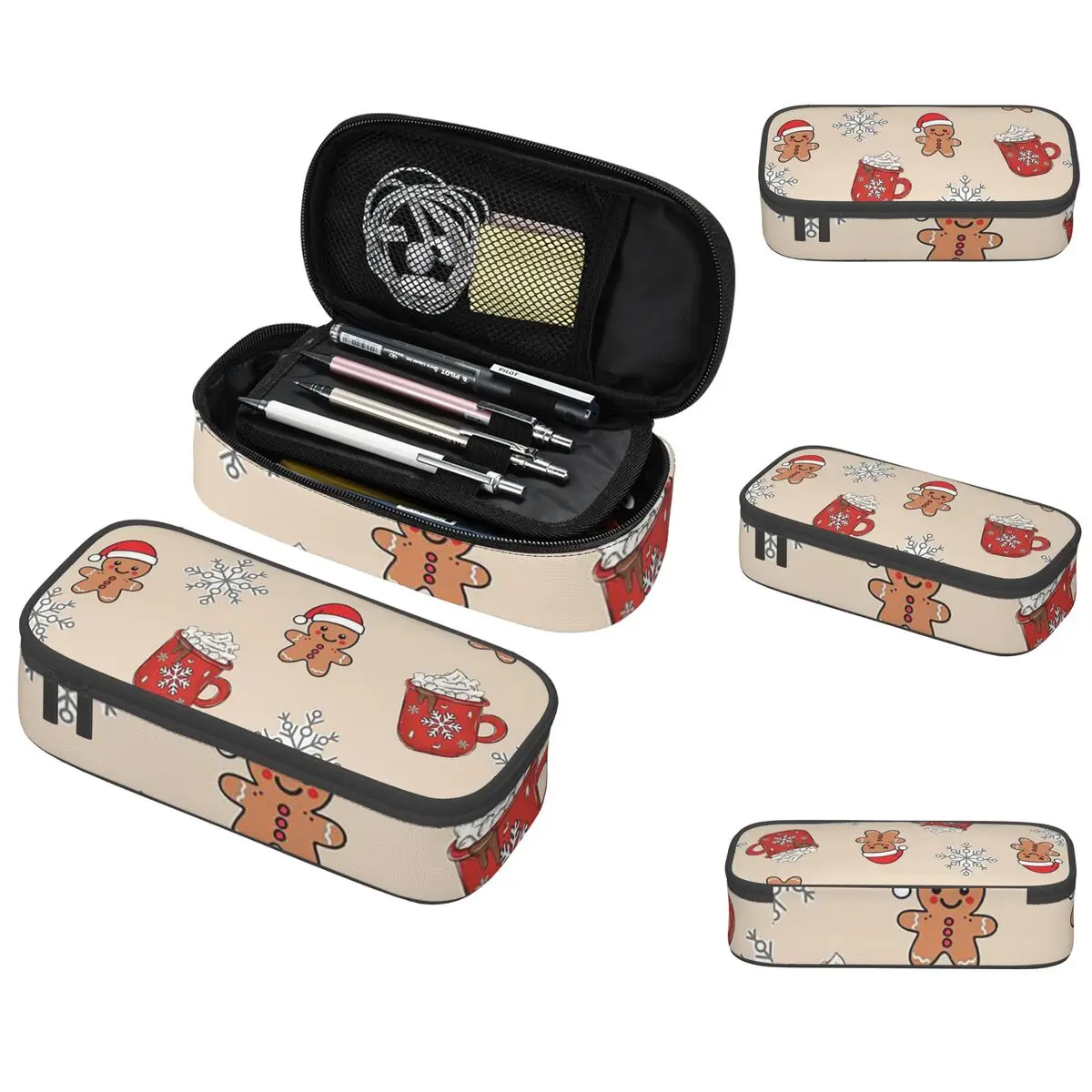 Merry Christmas Tree And Gingerbread Men Pencil Case for Kids Gifts Pen Box Pencil Bag Stationery Supplies Pen Holder Bag