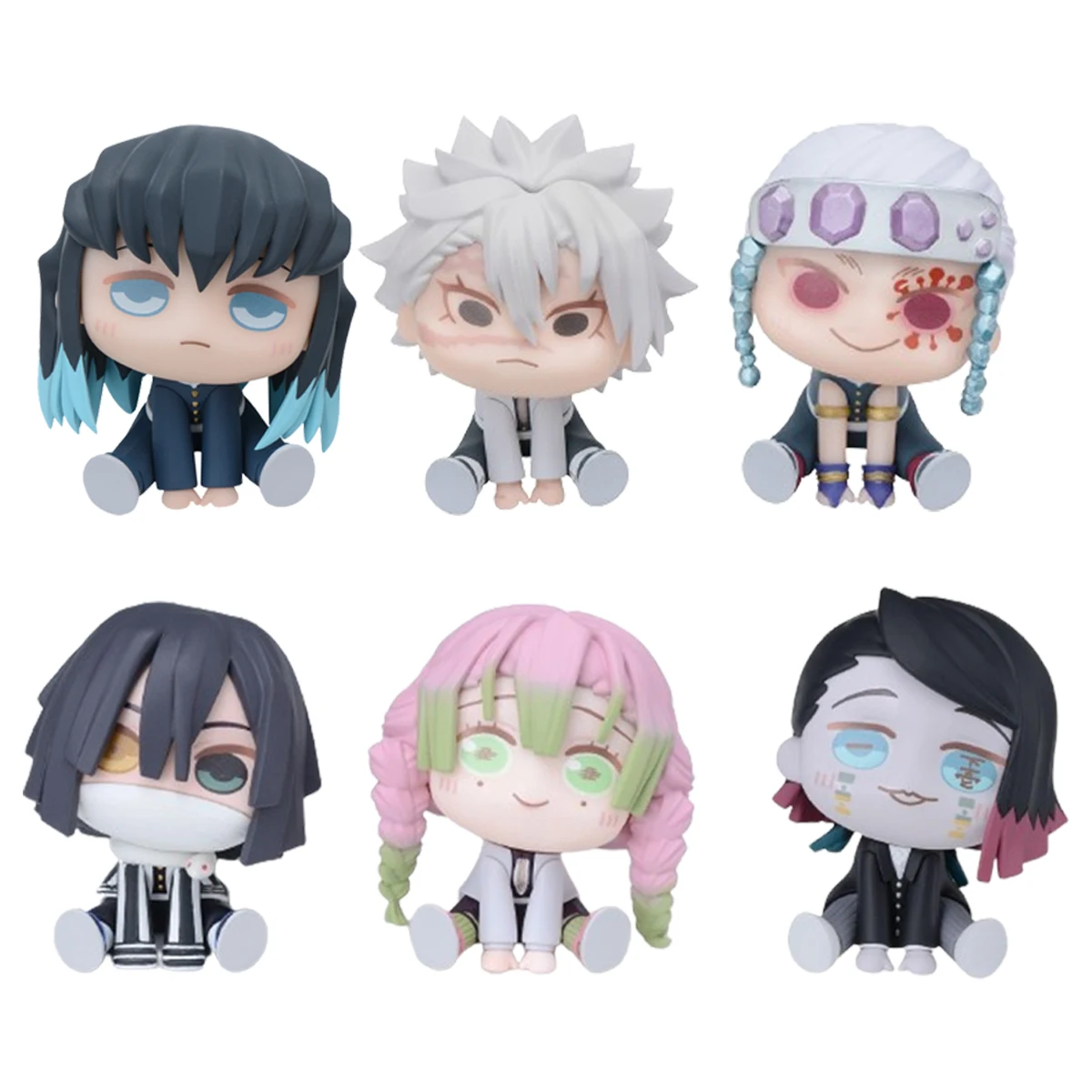 6 sztuk/1 zestaw Anime Demon Slayer rysunek Kyoujurou Q wersja Muichirou Model Sanemi zabawka Obanai Kanroji Mitsuri zestaw lalek udekoruj prezent