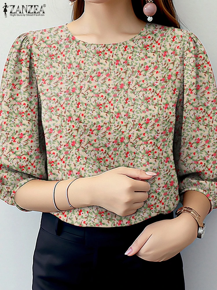 Elegant Women Floral Printed Blouses Summer Tops Tunic 2025 ZANZEA Casual Spring O Neck 3/4 Sleeve Work Blusas Bohemain Shirt