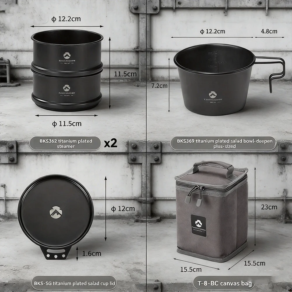 BKS362 2pcs BKS369 Camping Steamers - Stainless Steel Stackable Portable Steaming Trays for Outdoor Cooking