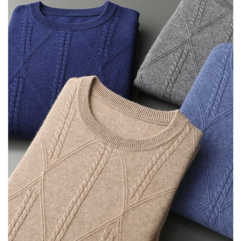 

Мужской пуловер из 100% чистого кашемира, повседневный вязаный свитер, свободный джемпер с круглым вырезом, качественный джемпер, модный мужской уличный топ