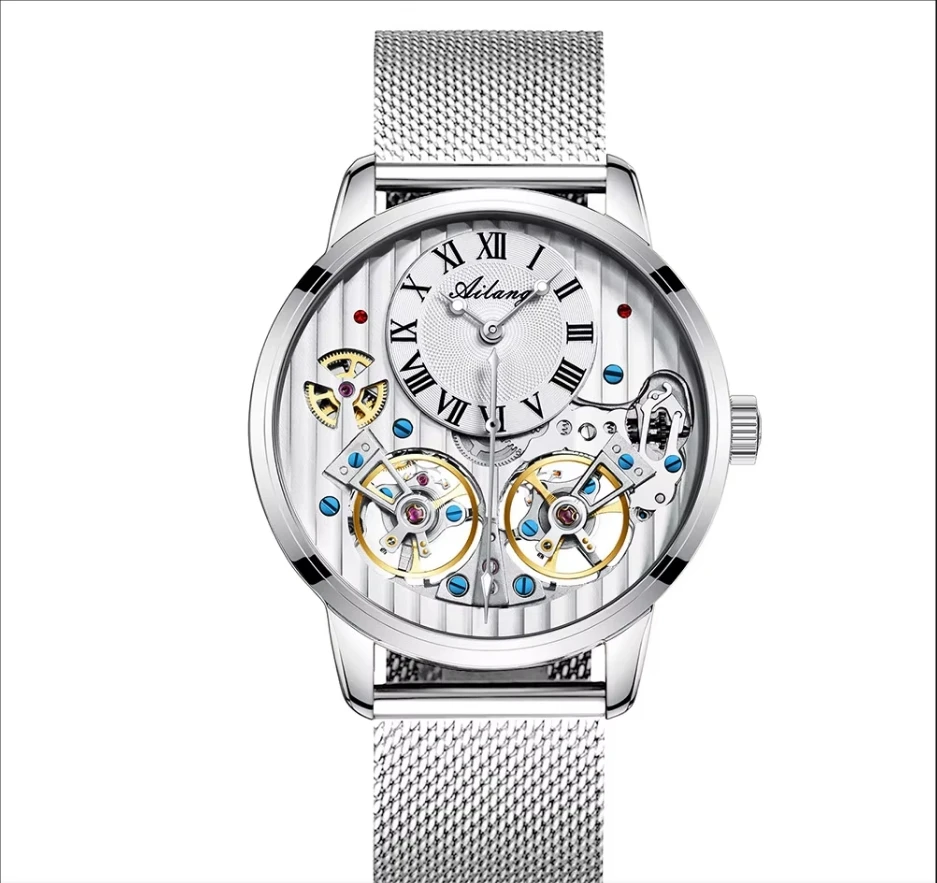 AILANG watch men's advanced expensive automatic mechanical watch Roman double tourbillon watch leather male new