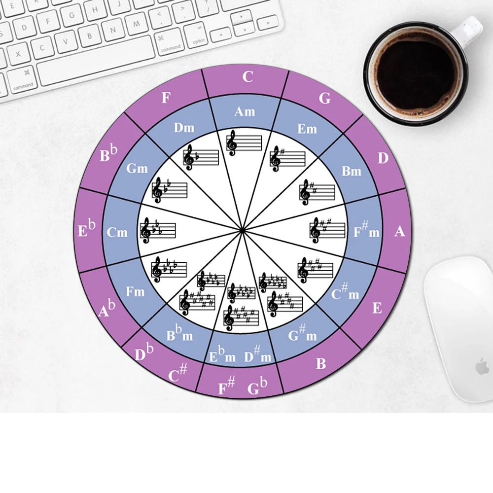 Circle of Fifths Round Silicone Mats Keyboard Mouse Pad Mousepad Art Laptop Gaming Computer Office Rug Padding Table Mat Mini Pc